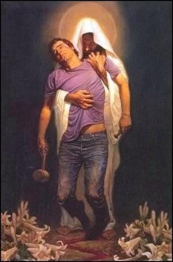 Jesus holding weak man